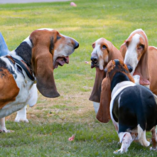These Basset Hounds love spending time with their furry friends.
