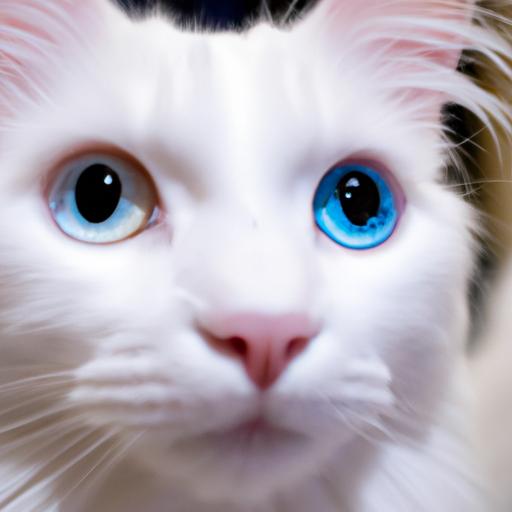 This stunning white Turkish Angora cat has mesmerizing blue eyes that are sure to capture your heart.