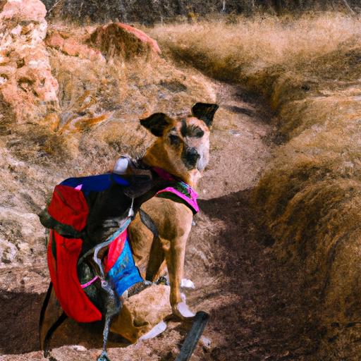 This furry hiking companion is ready for an adventure with its backpack on.