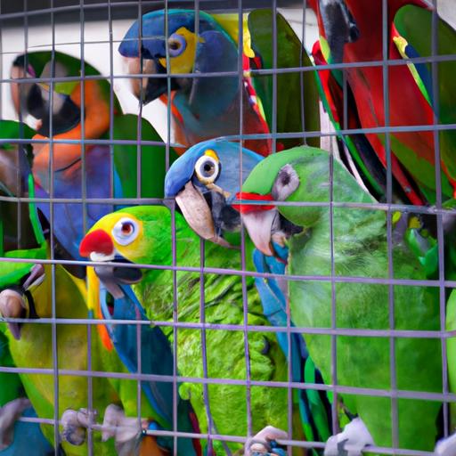 Parrots in a quarantine facility awaiting clearance for import