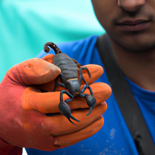 Handling scorpions can be dangerous, but wearing protective gear can reduce the risk of getting stung.