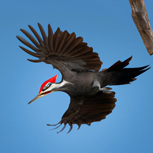 The pileated woodpecker's wailing call is often heard during courtship displays.