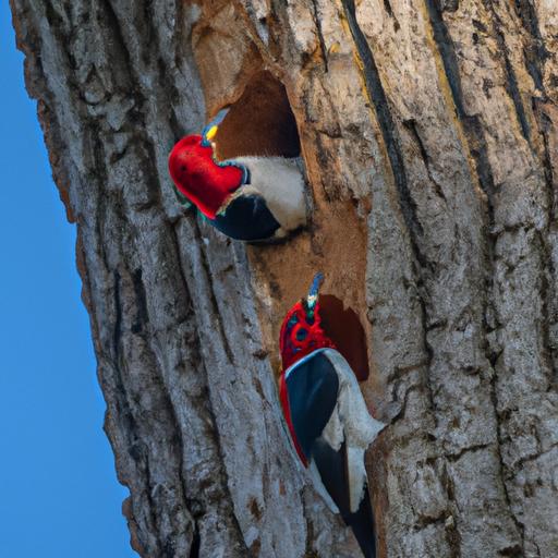 Red headed woodpeckers are monogamous and work together to build their nests.