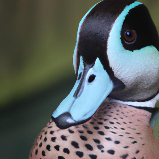 The intricate patterns and colors of a teal duck's feathers are on full display in this stunning close-up.