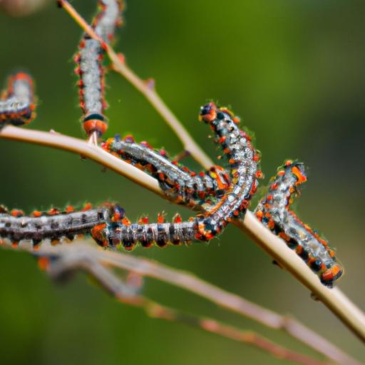 These caterpillars are putting on a show with their vibrant colors.