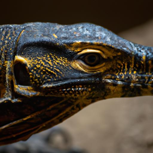 The elegant black dragon water monitor displaying its unique ebony-colored skin with vibrant yellow markings.