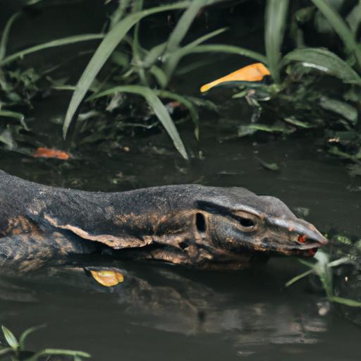 The agile black dragon water monitor showcasing its hunting prowess in its natural habitat.