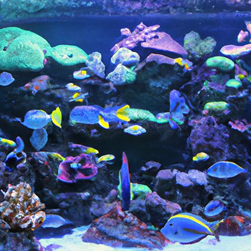 A stunning display of captive bred saltwater fish in an aquarium.