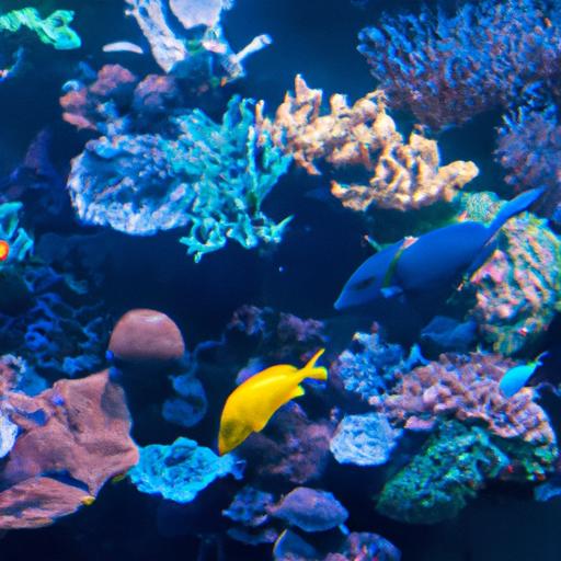 Colorful fish and invertebrates coexisting in a saltwater reef aquarium.