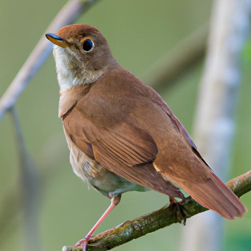 The common nightingale displays its characteristic brown plumage.