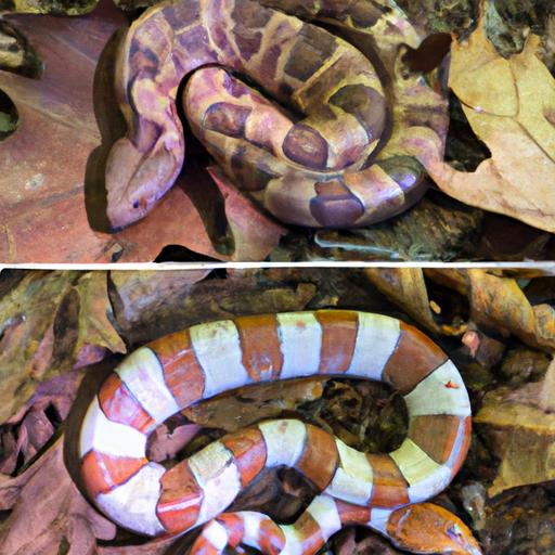 Comparison of copperhead snake with Eastern Milk Snake, Northern Water Snake, and Rat Snake