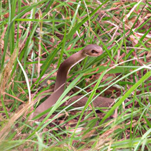 Eastern Brown Snake gracefully navigating through tall grass, showcasing its unique markings.