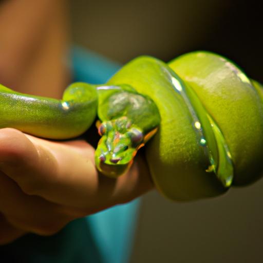 Emerald tree boas on display at a reptile expo, reflecting their growing popularity as exotic pets.