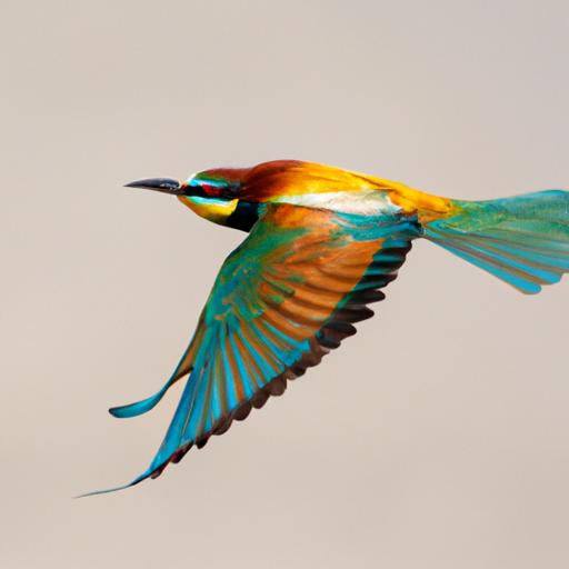 European Bee Eater gracefully swooping through the air while chasing its prey.