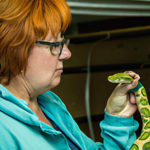 Reputable breeder carefully handling an emerald tree boa, highlighting the significance of finding reliable sources.