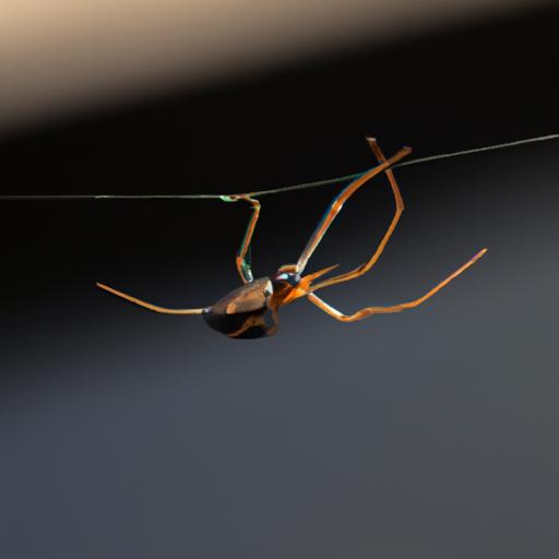 Flying spider preparing to take flight by releasing silk threads