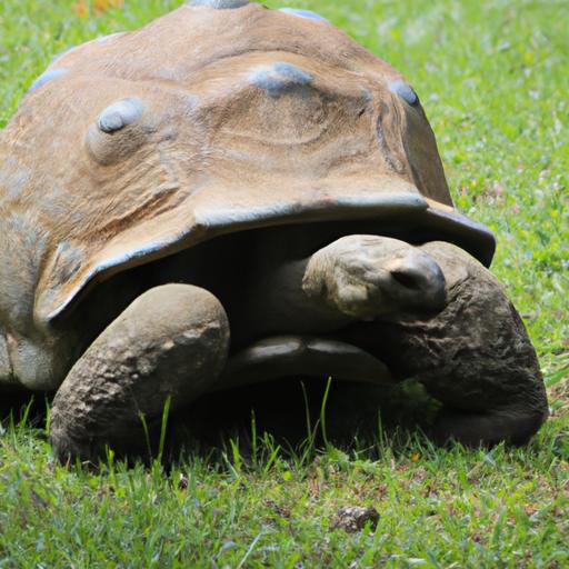 Giant African tortoises exhibit a calm and gentle demeanor as they gracefully navigate their environment.