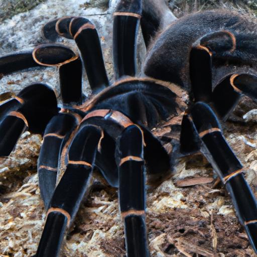 A giant tarantula adopting a defensive stance as a potential threat approaches.