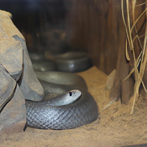 Grey snake basking on a rock in its natural habitat.