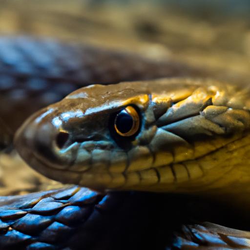 Close-up of an Inland Taipan displaying its distinctive scales and intense gaze.