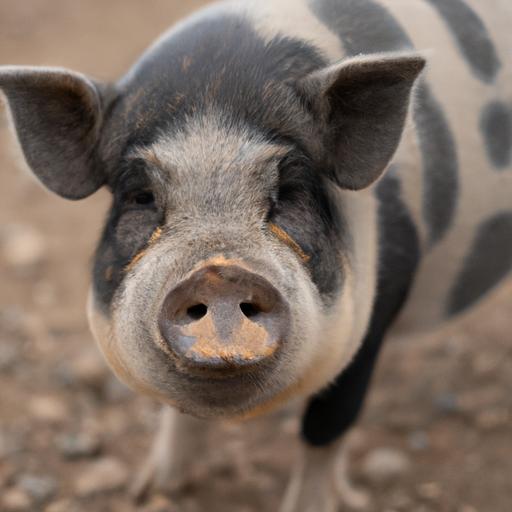 An adorable Juliana pig with distinctive markings, upright ears, and expressive eyes.