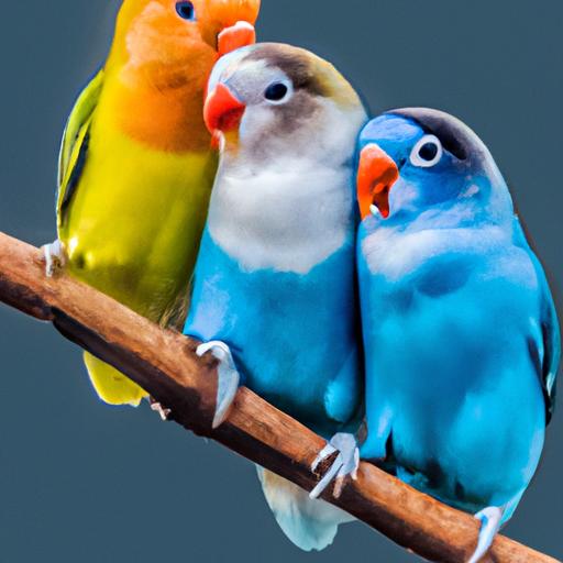 Colorful love birds perched on a branch.