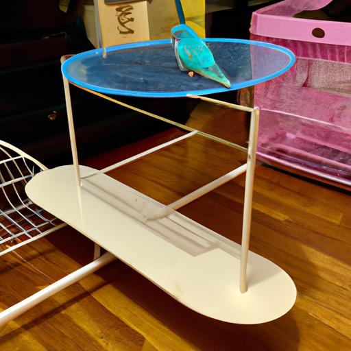 Opaline budgie in a spacious cage with perches for exercise and exploration.