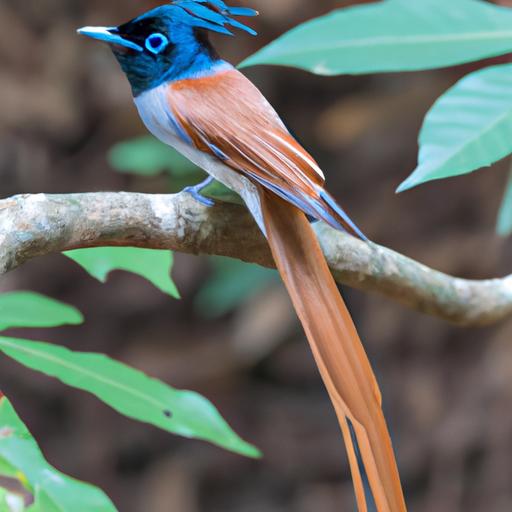 The paradise flycatcher mesmerizes with its vibrant plumage and graceful presence.
