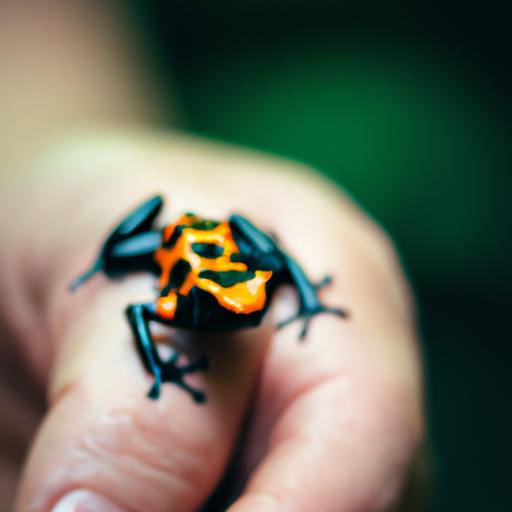 Delicate handling of a poison dart frog as a pet