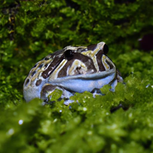 A pet frog enjoying its comfortable moss bed, a vital component of its habitat.