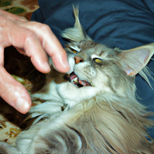 Grey Maine Coons are known for their playful and mischievous personalities, always ready for interactive play with their humans.