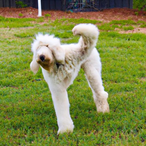 Playful Sheepadoodle showcasing their inherited traits from the Old English Sheepdog and Poodle breeds.