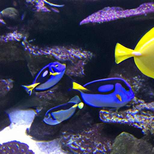 Blue Tang, Lemonpeel Angelfish, and Regal Angelfish are popular species of blue and yellow saltwater fish renowned for their stunning colors.