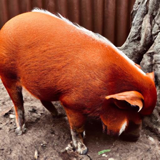 The striking appearance of a red wattle pig with its vibrant red coat and unique wattles.