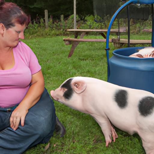 A reputable teacup pig breeder providing attentive care to their adorable pigs.