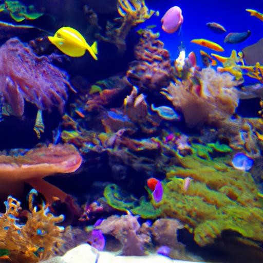 Colorful fish and invertebrates in a saltwater aquarium