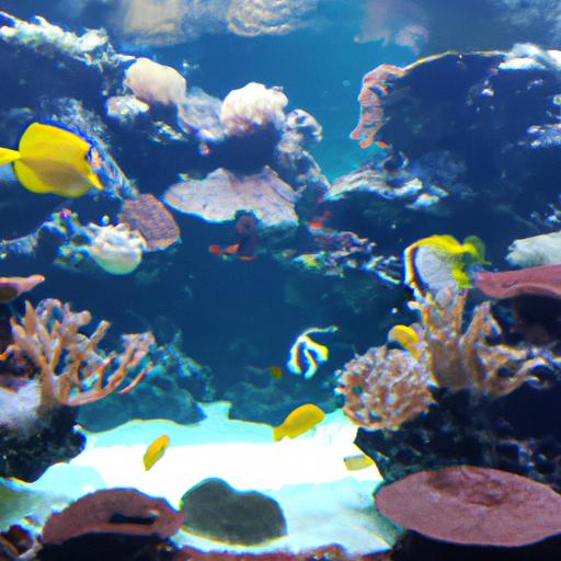 Immerse yourself in the tranquil beauty of a saltwater aquarium filled with vibrant marine life.