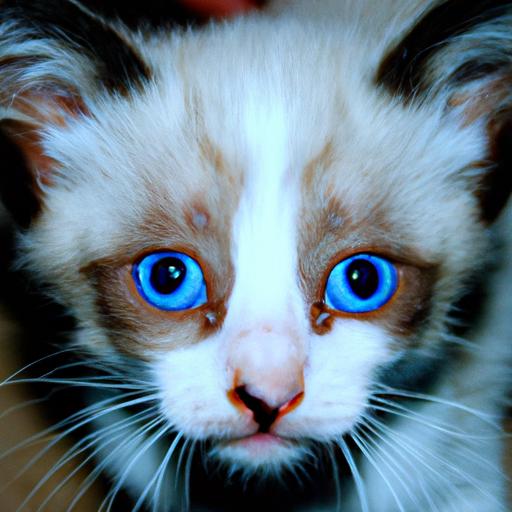 Snowshoe kitten with striking coat patterns and captivating blue eyes