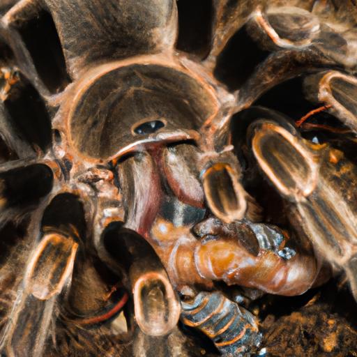 Tarantula spider displaying its hunting behavior and feeding habits.