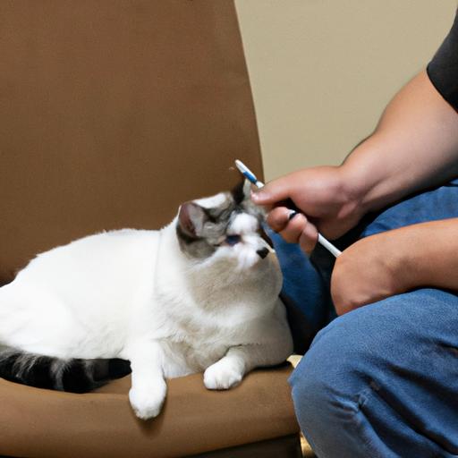 Training a service cat using positive reinforcement techniques for effective learning.