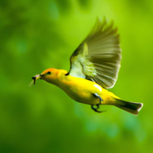 The Western Tanager skillfully captures insects mid-flight to satisfy its dietary needs.