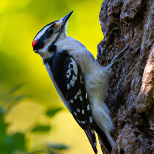 Woodpecker drumming on a tree trunk