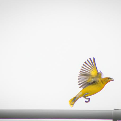 Yellow bird in mid-flight, showcasing its agility